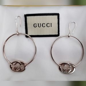 Authentic Gucci Britt Sterling silver Interlocking GG Logo Hoop Earrings